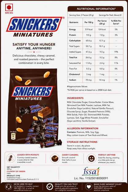 Snickers Miniature Chocolate 220gm Imported From UK - Nosh Products