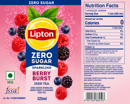 Lipton Zero Sugar Sparkling Berry Burst Iced Tea 325ml - Nosh Products