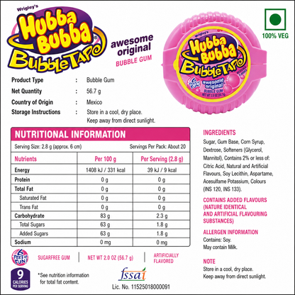 Hubba Bubba Tape Awesome Original Chewing Gum 56gm - Nosh Products