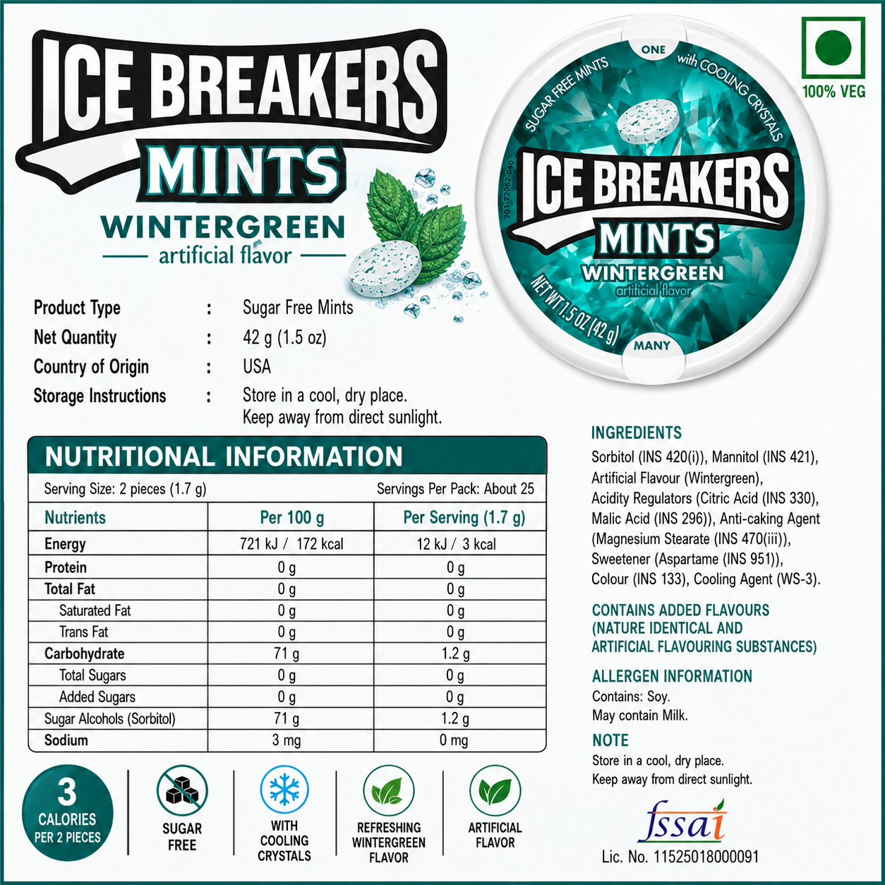 Icebreakers Mints Wintergreen 42gm