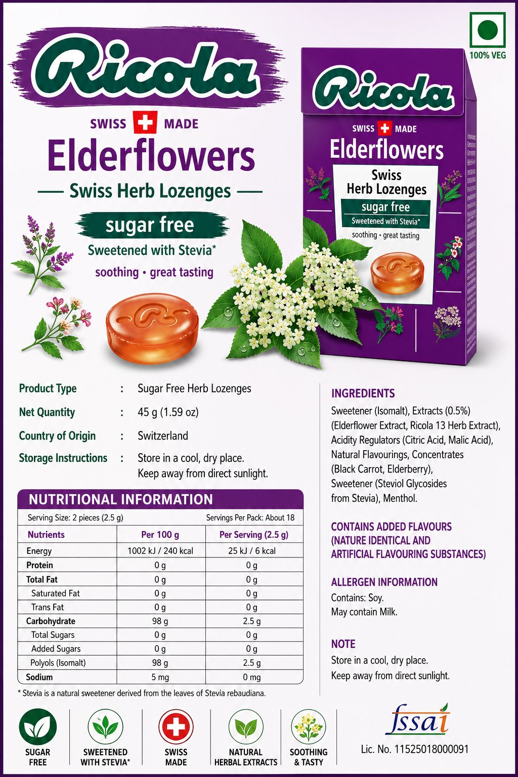 Ricola Elderflower Mints 45gm