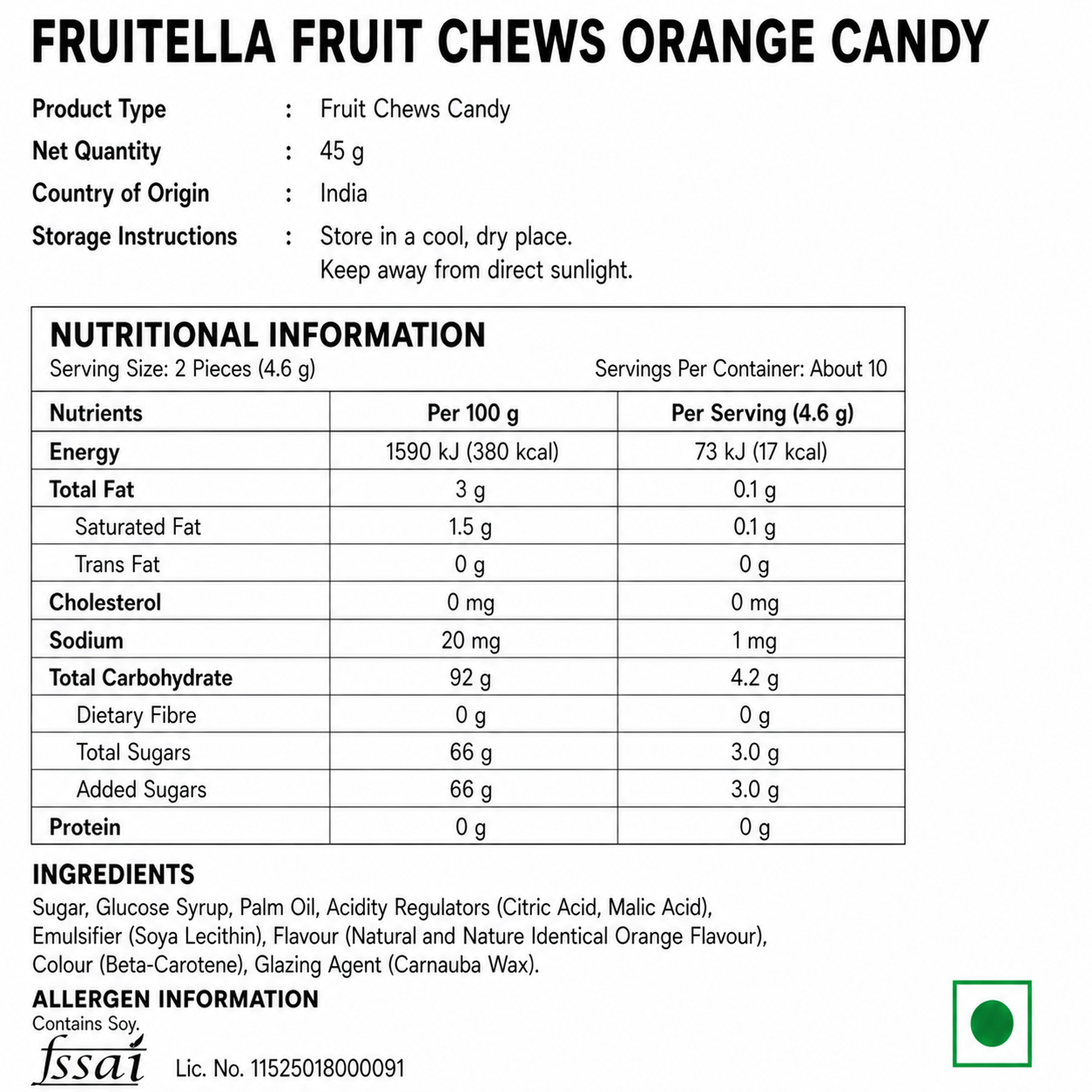 Fruitella Fruit Chews Orange Candy 45gm - Nosh Products