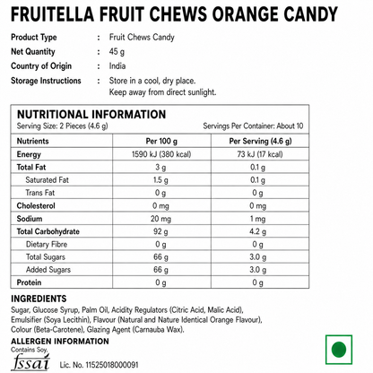 Fruitella Fruit Chews Orange Candy 45gm - Nosh Products
