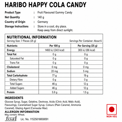 Haribo Happy Cola Candy 140gm - Nosh Products