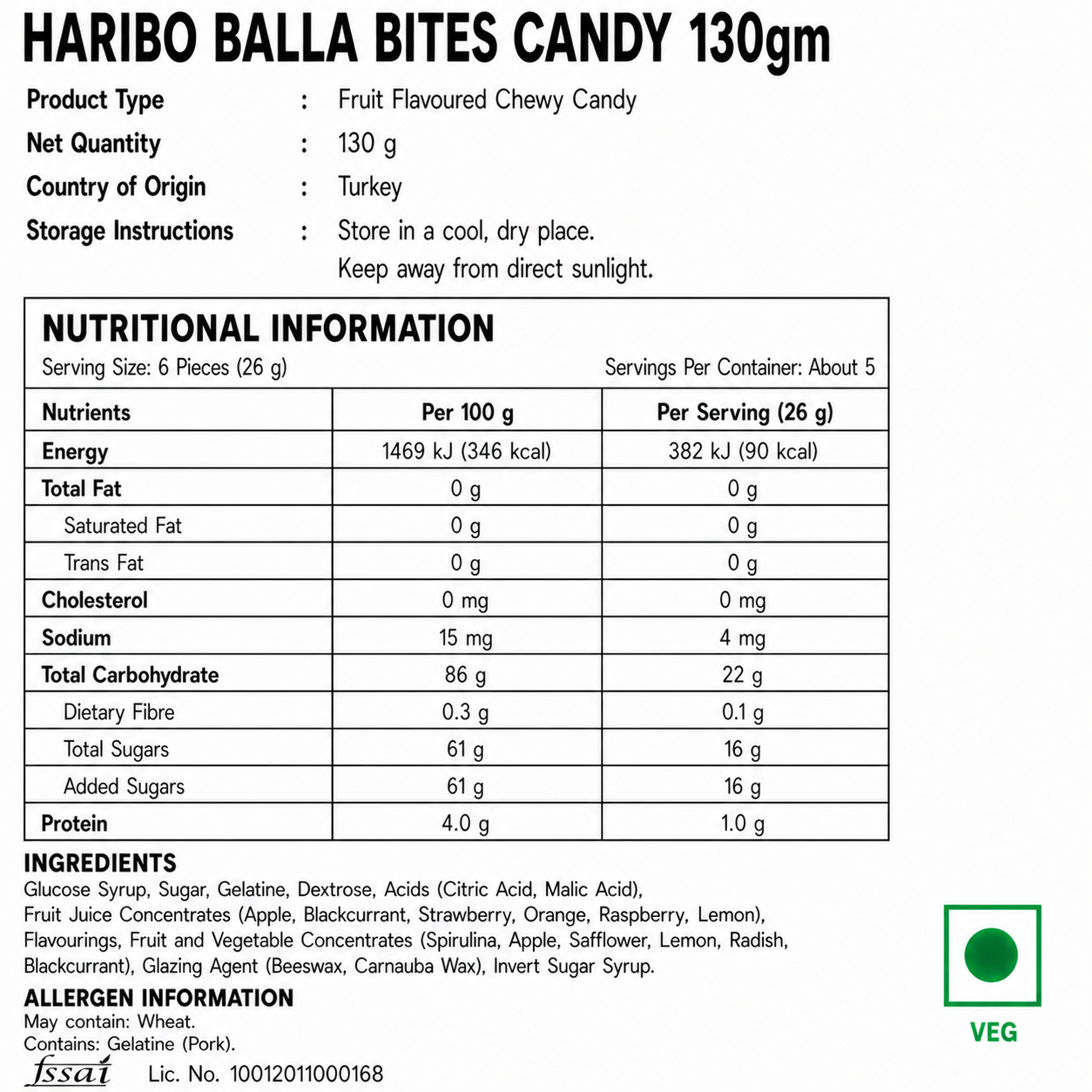 Haribo Balla Bites Candy 130gm - Nosh Products