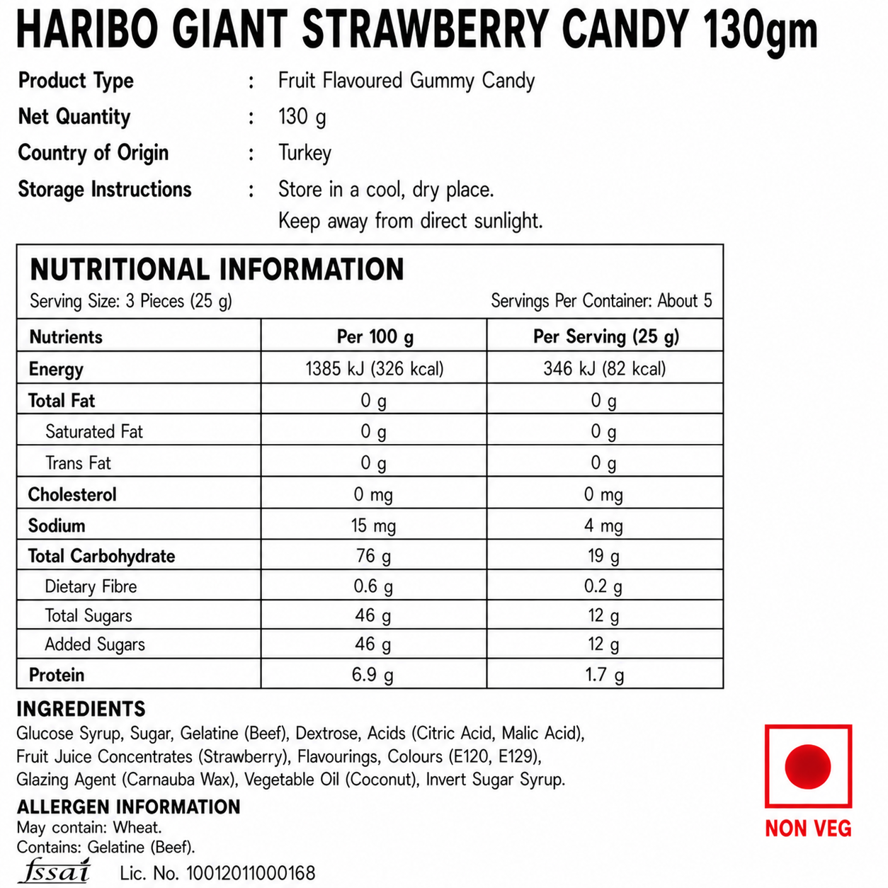Haribo Giant Strawberry Candy 130gm - Nosh Products