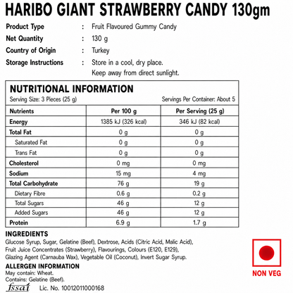 Haribo Giant Strawberry Candy 130gm - Nosh Products