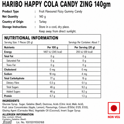 Haribo Happy Cola Candy Zing 140gm