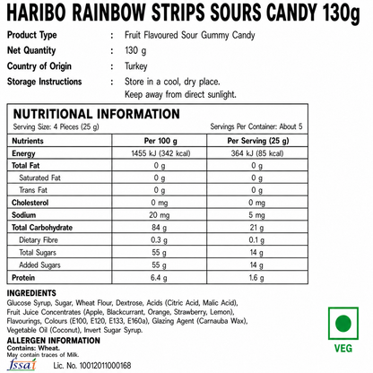 Haribo Rainbow Strips Sours Candy 130gm - Nosh Products