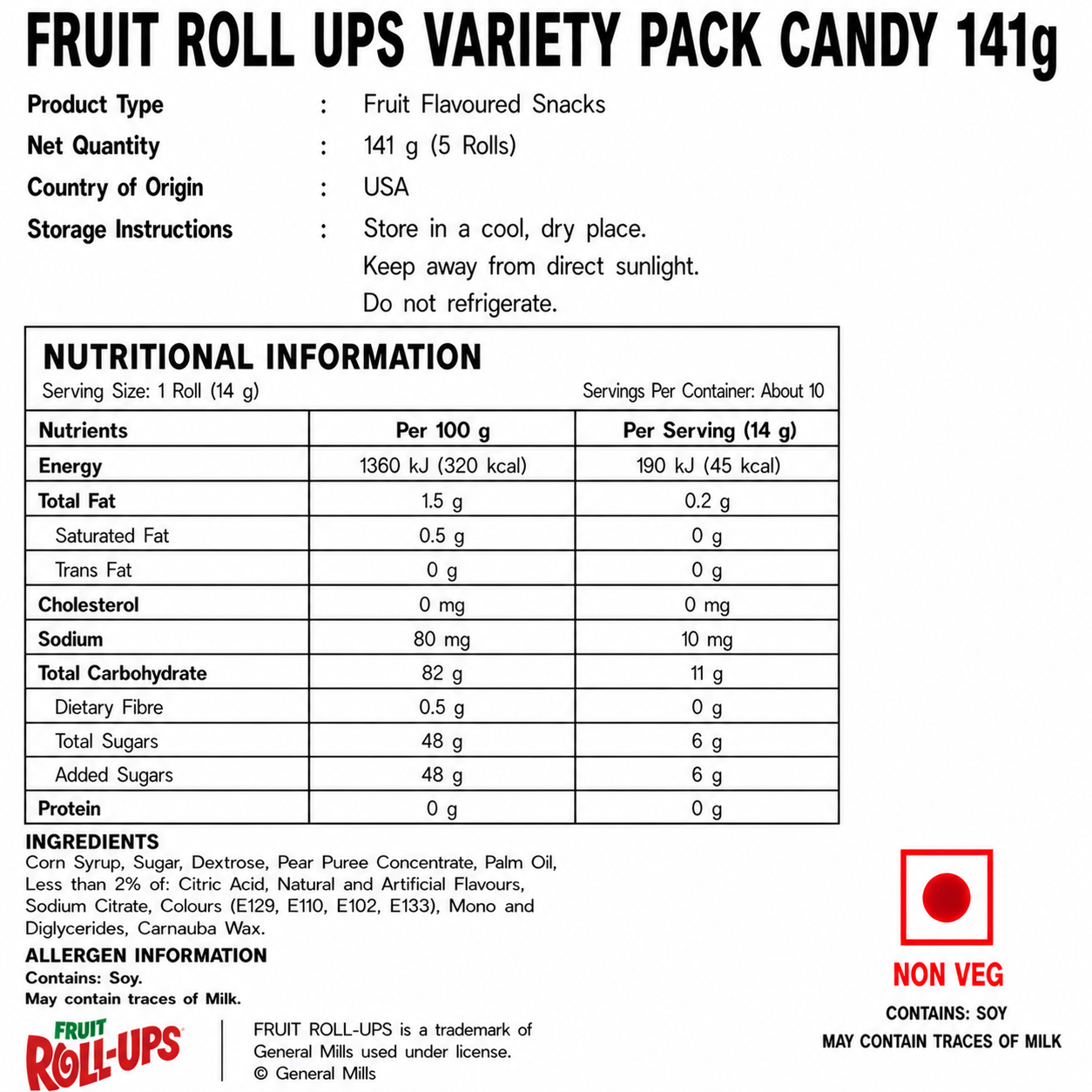 Fruit Roll Ups Variety Pack Candy 141gm - Nosh Products