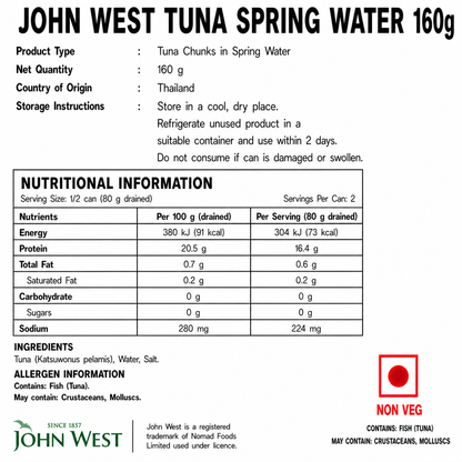 John West Tuna Spring Water 160gm - Nosh Products