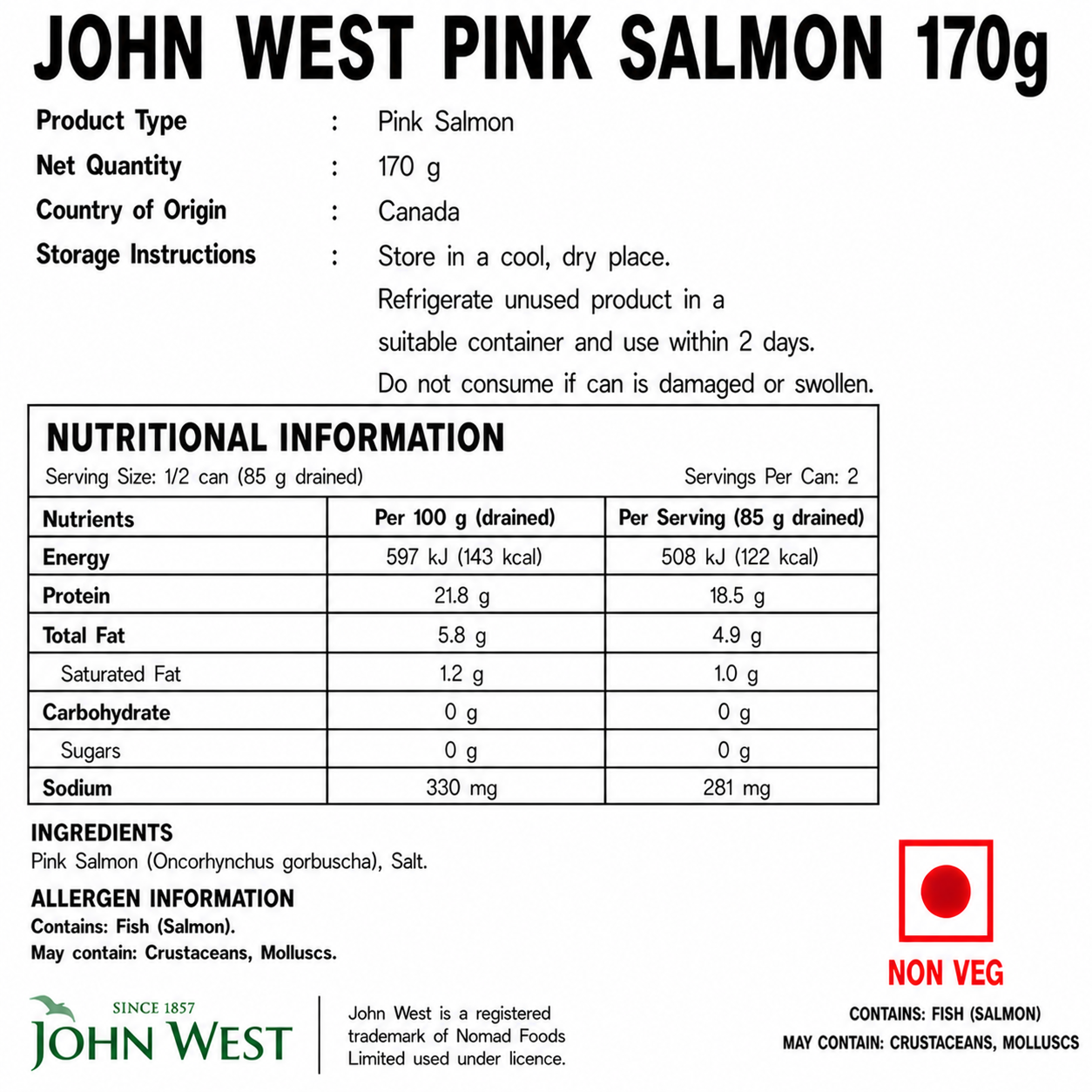 John West Pink Salmon 170gm - Nosh Products