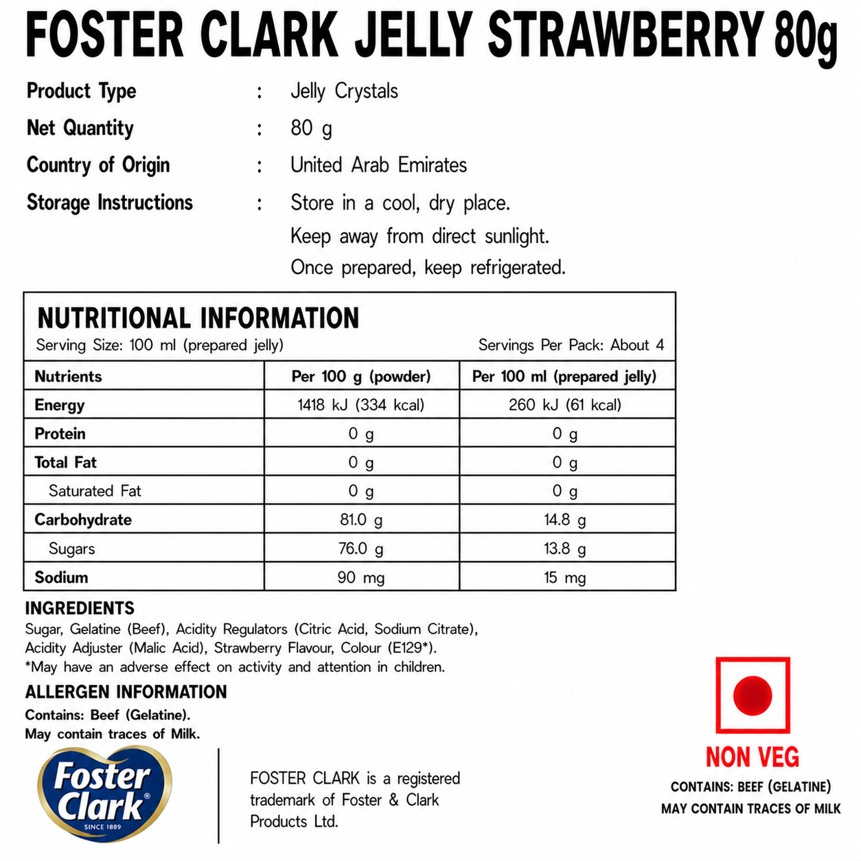 Foster Clark Jelly Strawberry 80gm - Nosh Products