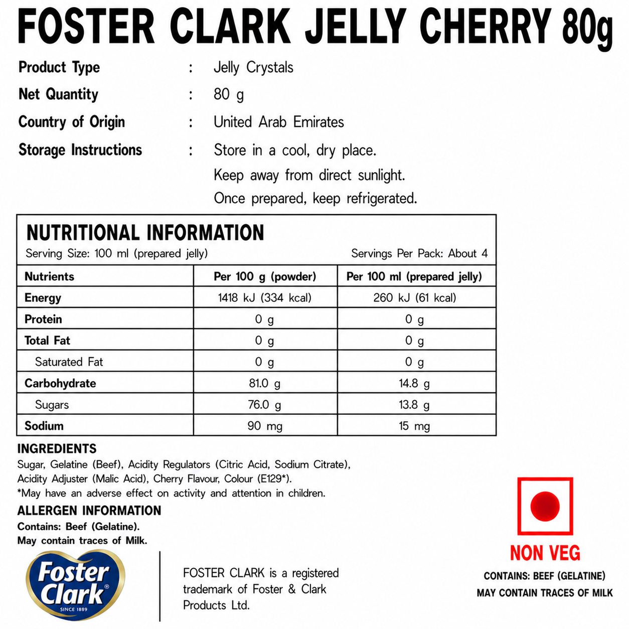 Foster Clark Jelly Cherry 80gm - Nosh Products