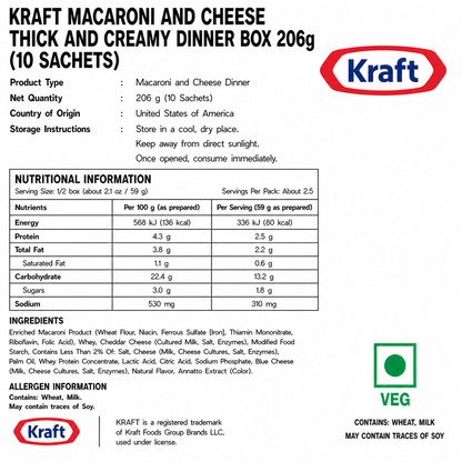 Kraft Macaroni And Cheese Thick And Creamy Dinner Box 206gm - Nosh Products