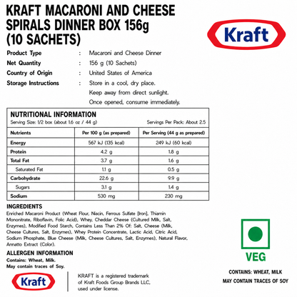 Kraft Macaroni And Cheese Spirals Dinner Box 156gm - Nosh Products