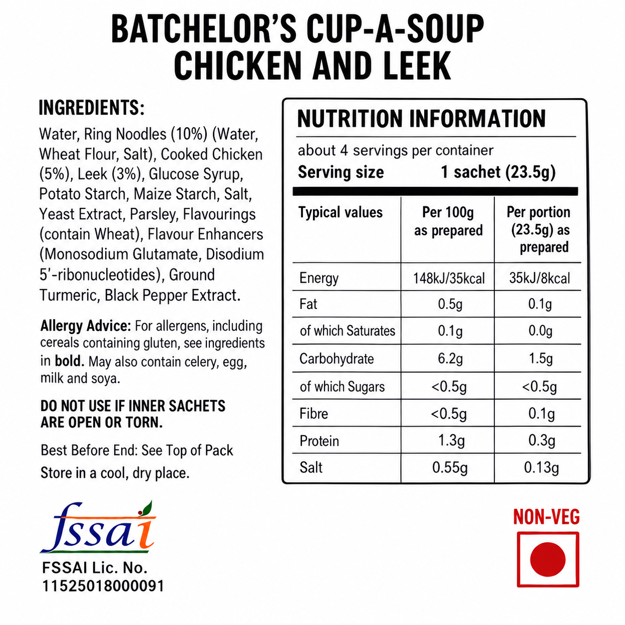 Batchelor's Cup-A-Soup Chicken And Leek (4 Cups) Imported From UK