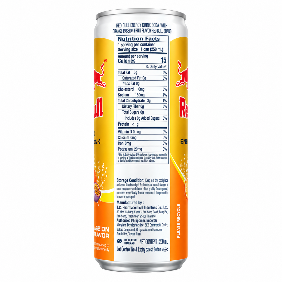 Red Bull Energy Drink Zero Sugar Orange Passionfruit 250ml