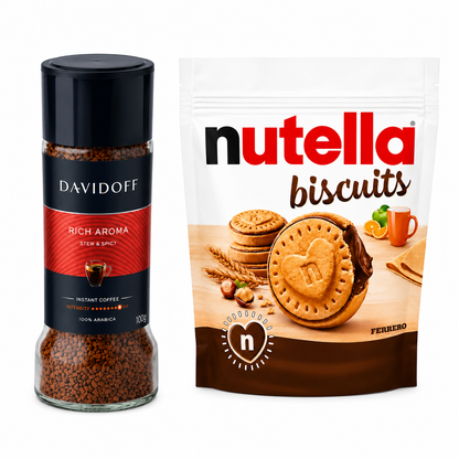 Davidoff Rich Aroma Instant Coffee And Nutella Biscuit Pouch Bundle Pack