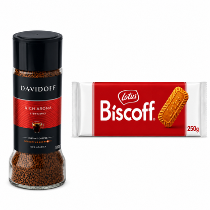 Davidoff Rich Aroma Instant Coffee And Lotus Biscoff Biscuit 250gm Bundle Pack