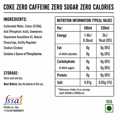 Coke Zero Caffeine Zero Sugar Zero Calories 330ml Imported From UK