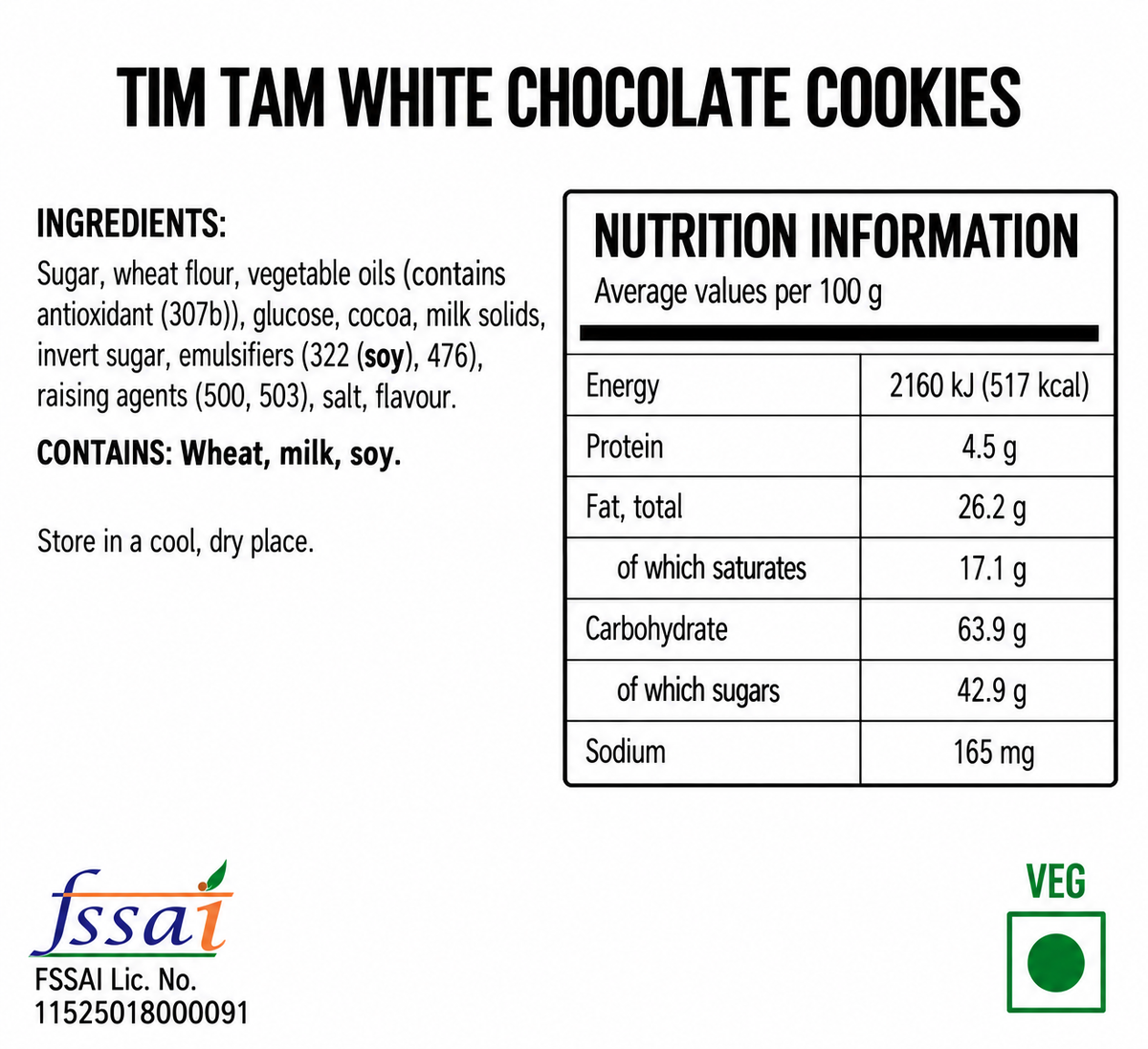 Tim Tam White Chocolate Cookies 200gm