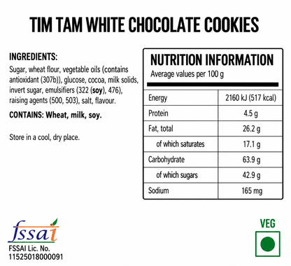 Tim Tam White Chocolate Cookies 200gm