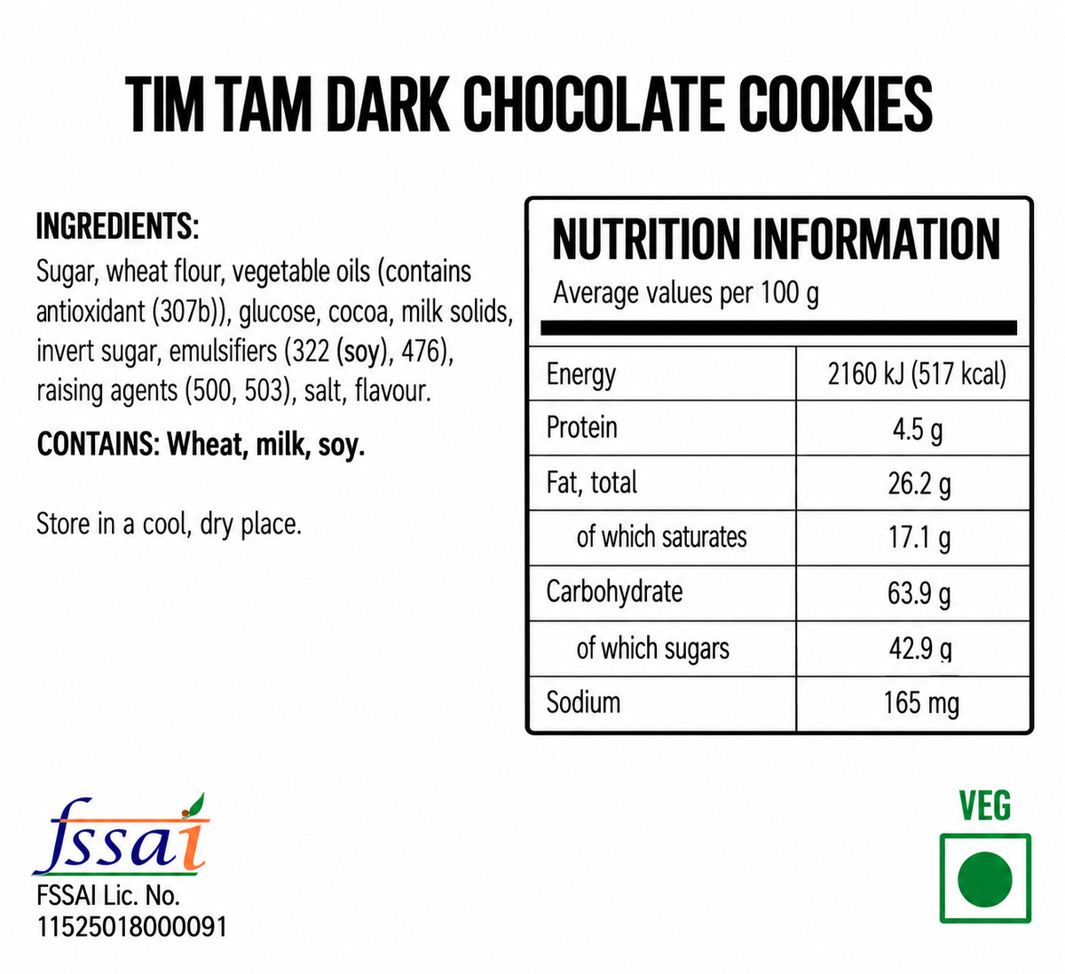 Tim Tam Dark Chocolate Cookies 200gm