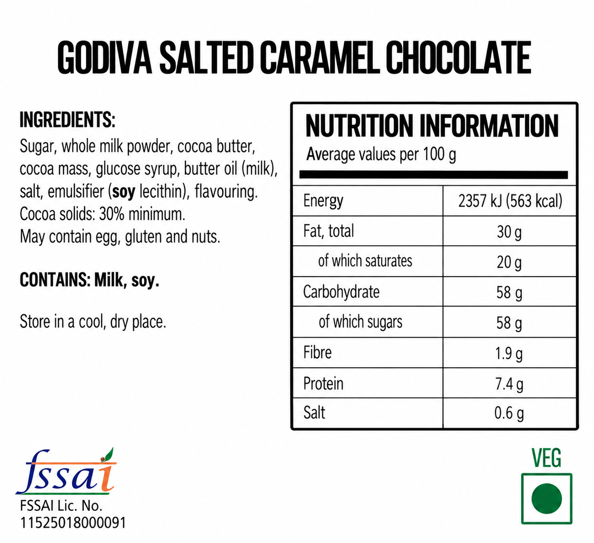 Godiva Salted Caramel Chocolate 60gm