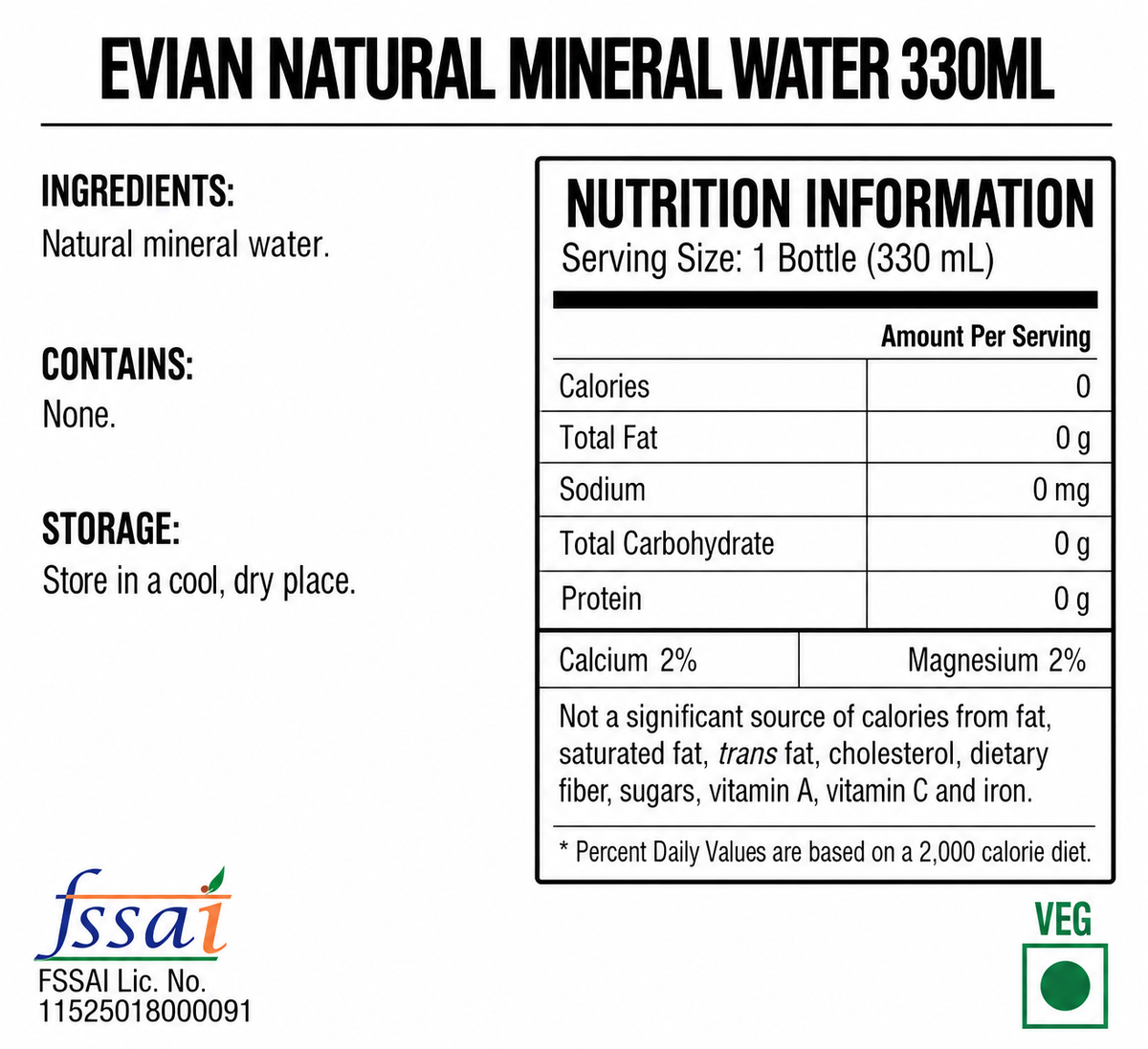 Evian Water 330ml Imported From France