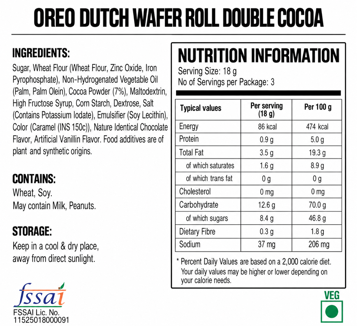 Oreo Dutch Wafer Roll Double Cocoa 50gm Imported From Asia