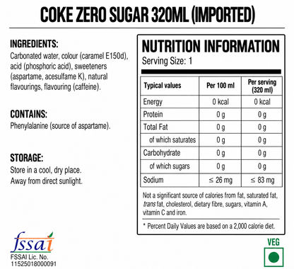 Coke Zero Sugar 320ml Imported From Asia