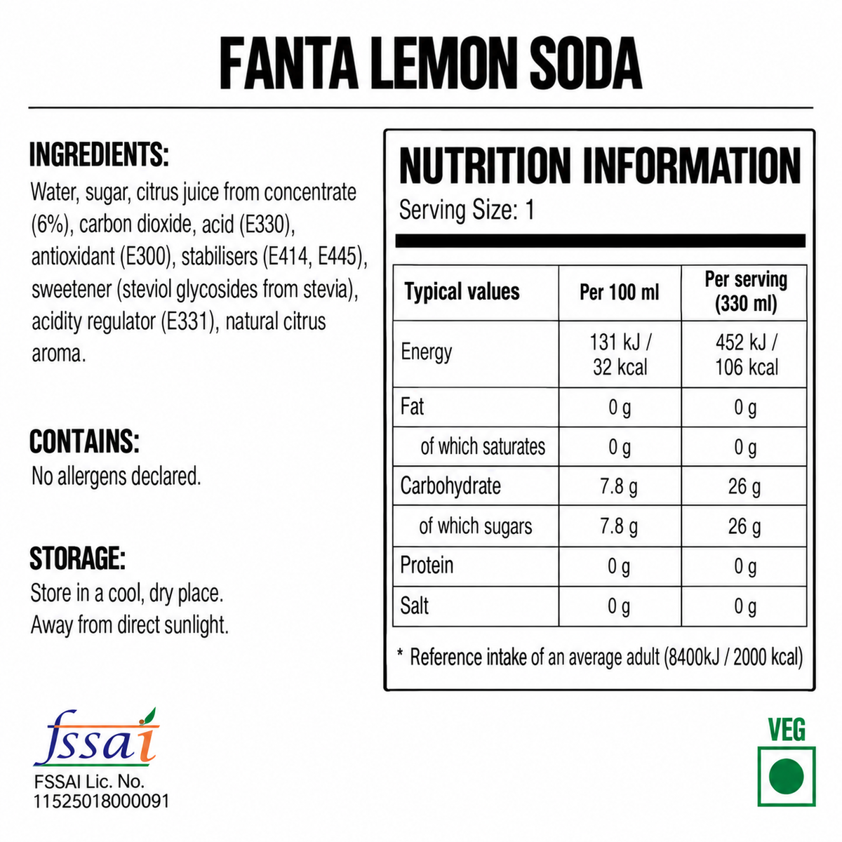 Fanta Lemon Soda 330ml Imported From UK