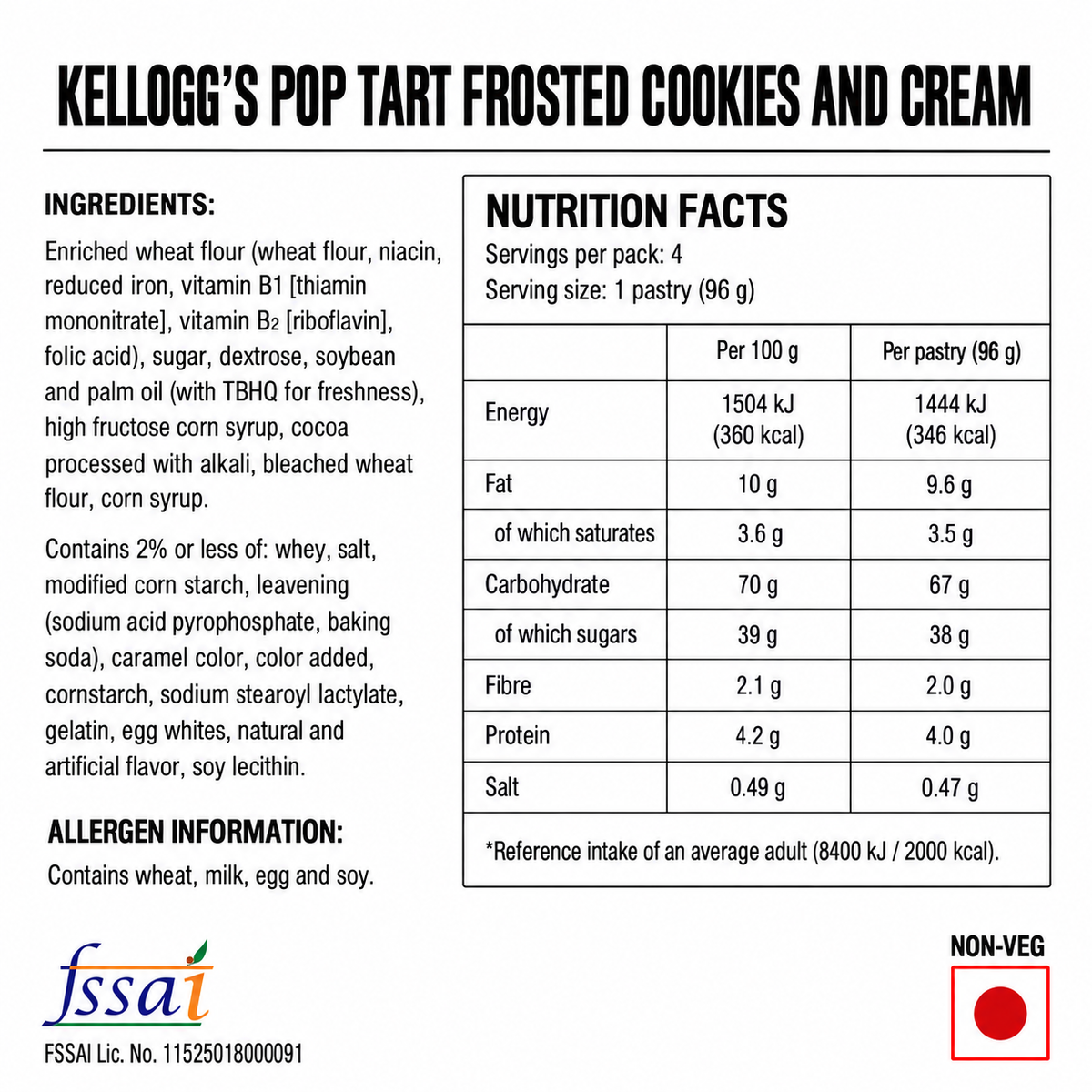Kellogg's Pop Tart Frosted Cookies And Cream 384gm Imported From USA