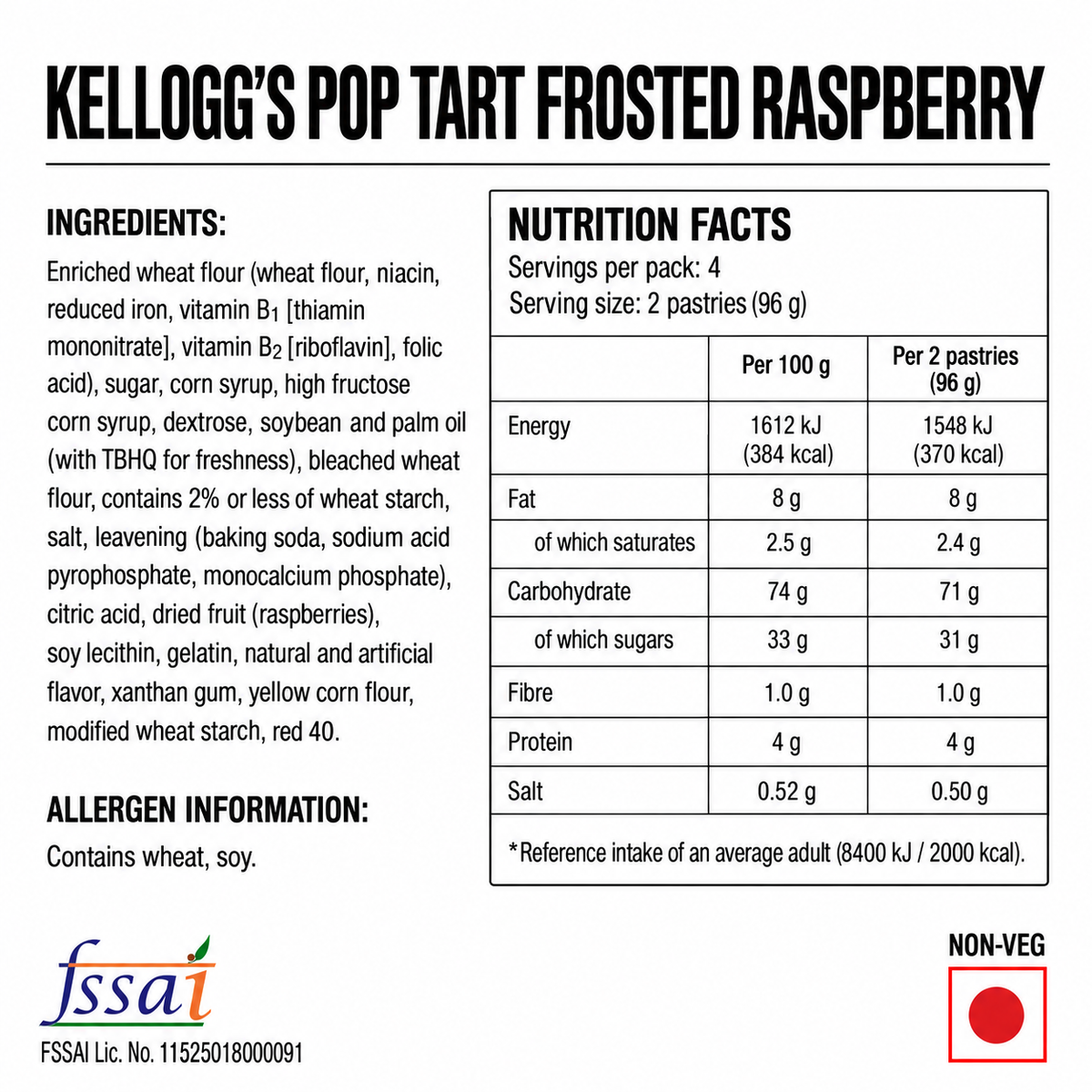 Kellogg's Pop Tart Frosted Raspberry 384gm Imported From USA