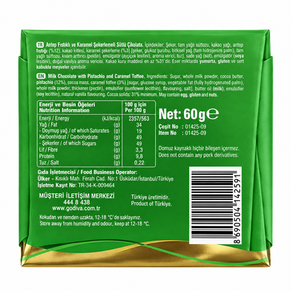 Godiva Pistachio And Caramel Milk Chocolate 60gm