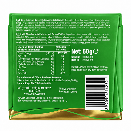 Godiva Pistachio And Caramel Milk Chocolate 60gm