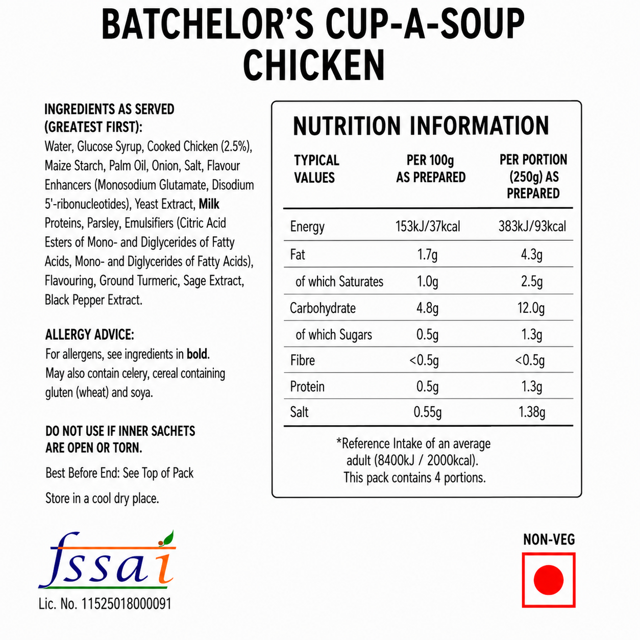 Batchelor's Cup-A-Soup Chicken (4 Cups) Imported From UK - Nosh Products