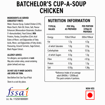 Batchelor's Cup-A-Soup Chicken (4 Cups) Imported From UK - Nosh Products