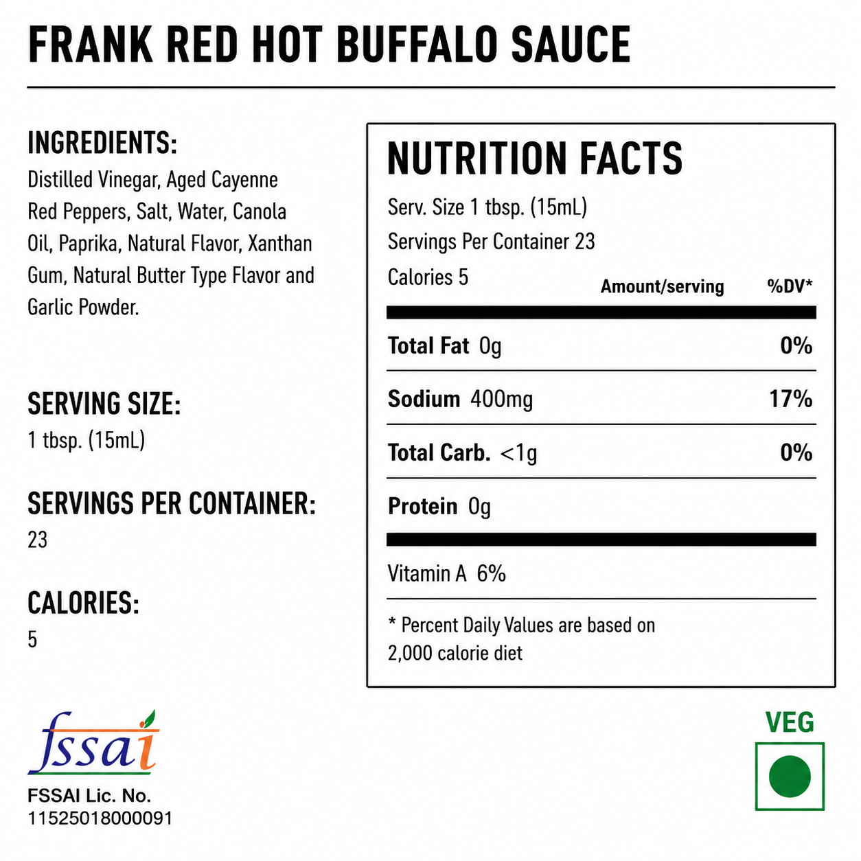 Frank Red Hot Buffalo Sauce 354ml Imported From USA - Nosh Products