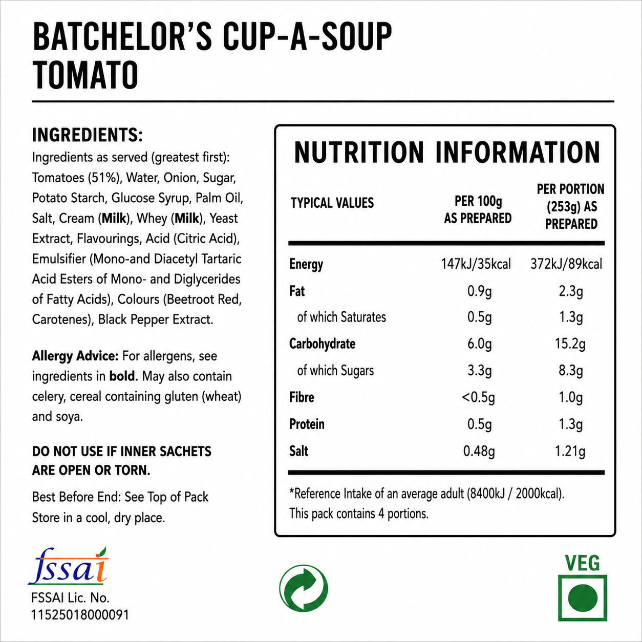 Batchelor's Cup-A-Soup Tomato (4 Cups) Imported From UK - Nosh Products