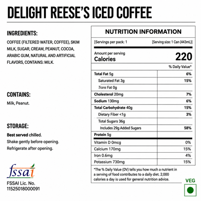Delight Reese Iced Coffee 433ml Imported From USA
