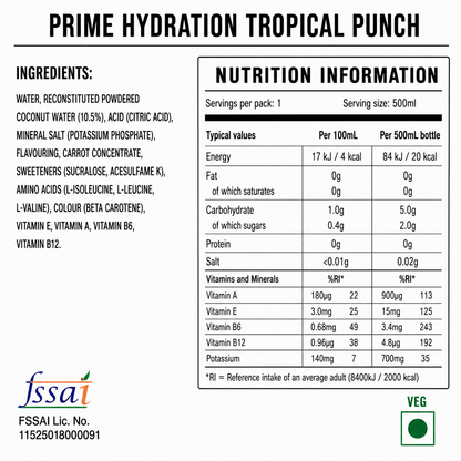 Prime Hydration Tropical Punch 500ml Imported From USA - Nosh Products