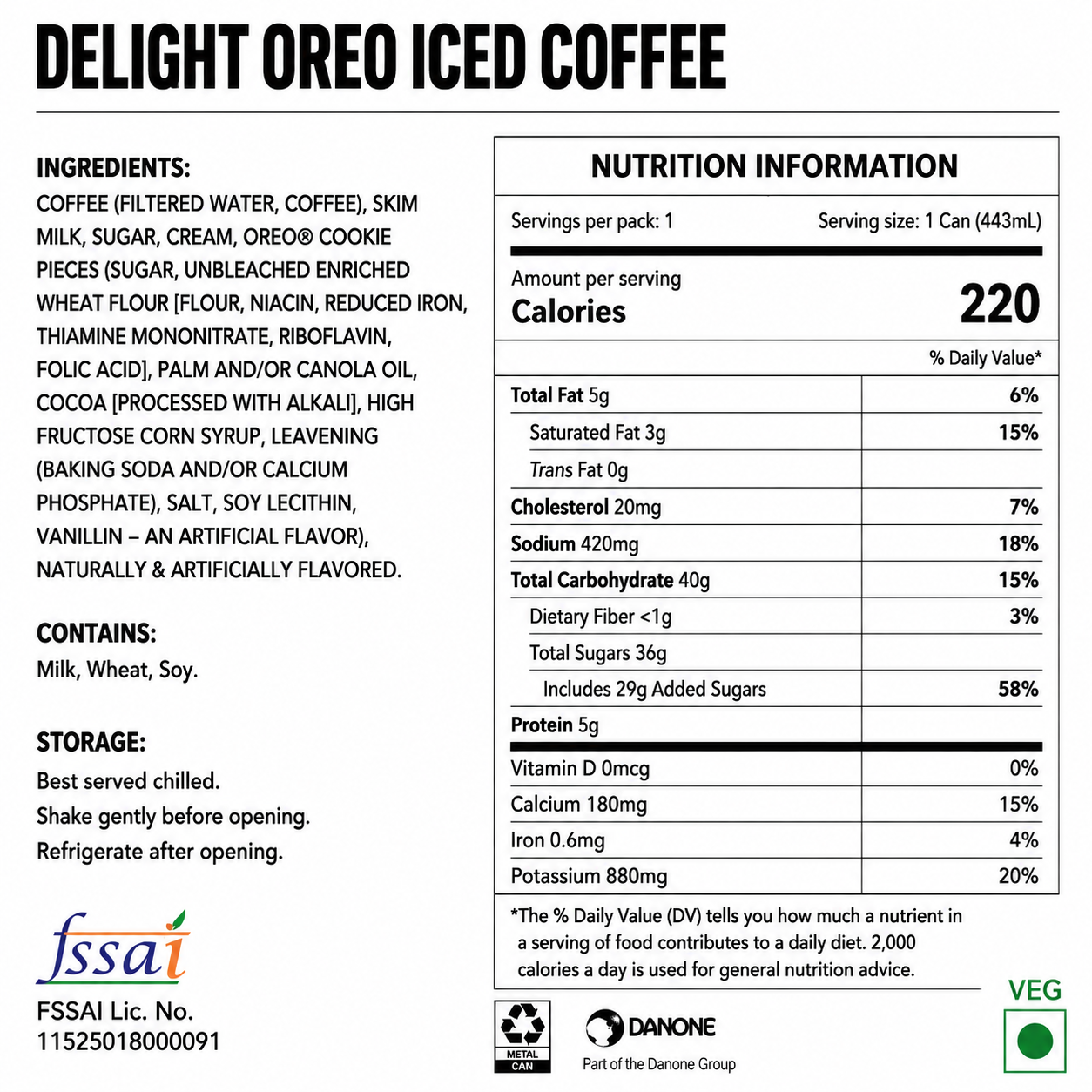 Delight Oreo Iced Coffee 433ml Imported From USA