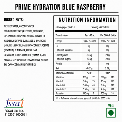 Prime Hydration Blue Raspberry 500ml Imported From USA - Nosh Products