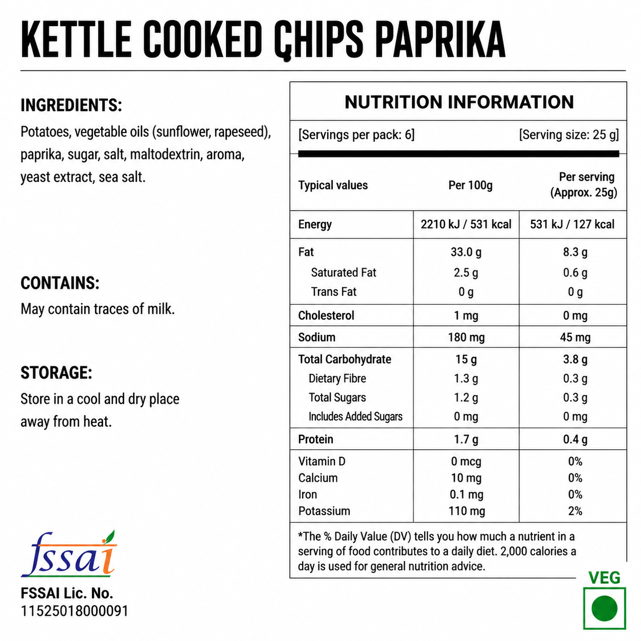 Kettle Cooked Chips Paprika 150gm Imported From Denmark