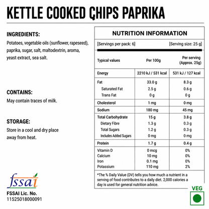 Kettle Cooked Chips Paprika 150gm Imported From Denmark