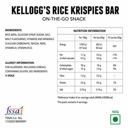 Kellogg's Rice Krispies Bar 150gm Imported From UK