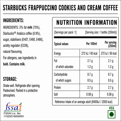 Starbucks Frappuccino Cookies And Cream Coffee 250ml Imported From USA