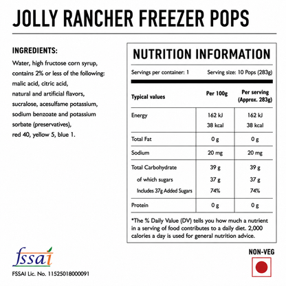 Jolly Rancher Freezer Pops (10 Pieces) Imported From USA - Nosh Products